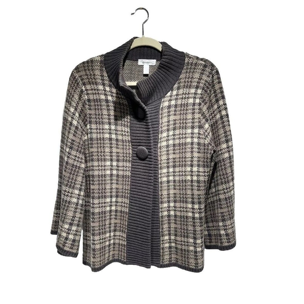 Dressbarn Brown Knit Button Flare‎ Long Sleeve Sweater Cardigan Sz M Old Money
